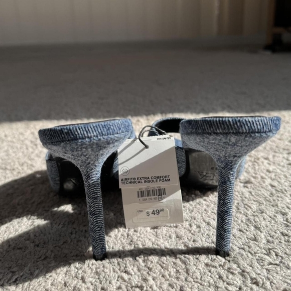 Zara Blue and Navy Knit Denim Pointed Toe Sandals Heels - Picture 5 of 8